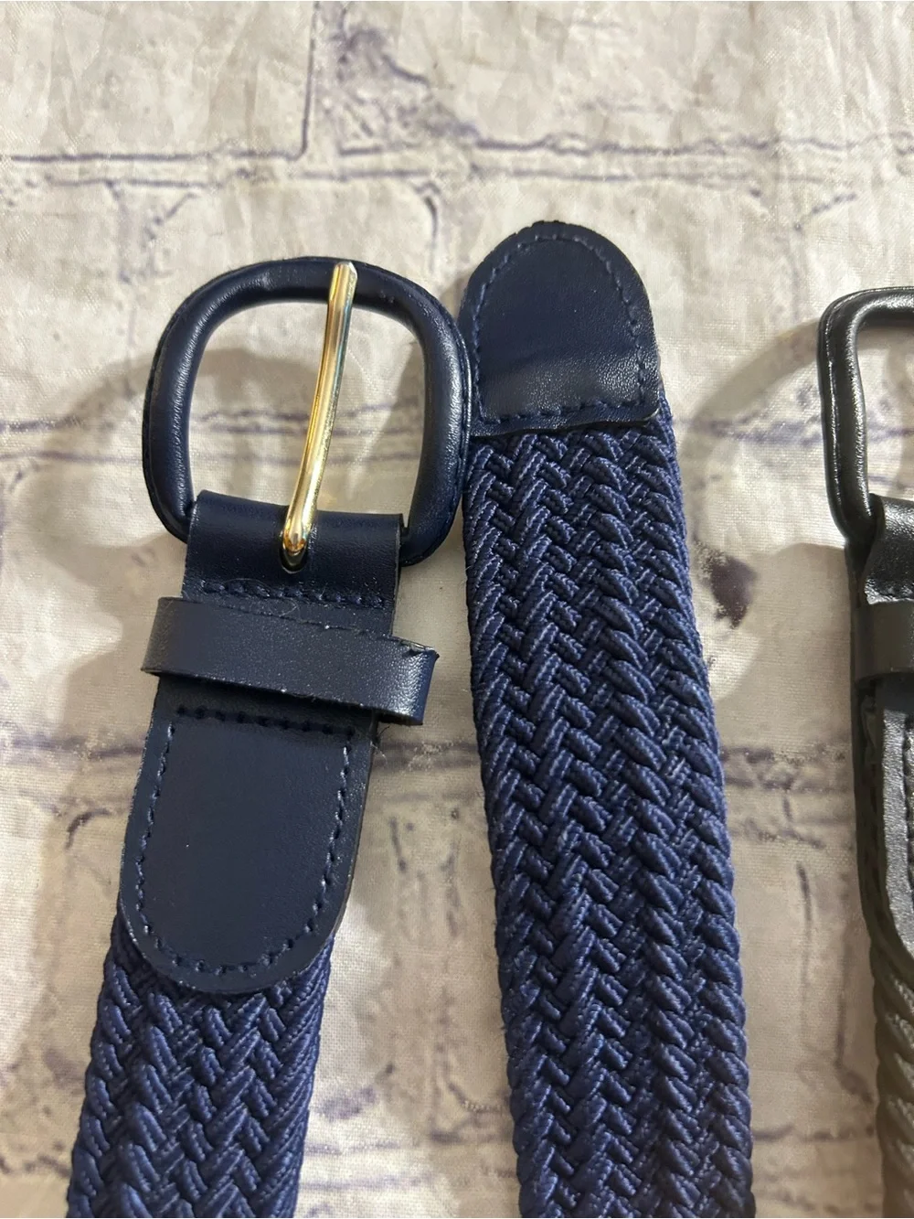 VINTAGE BONDED LEATHER BLACK & NAVY TAIWAN MADE WOVEN STRETCH MENS BELTS L 38-40